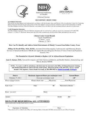 Self-Report Credit Form for Clinical Center Grand Rounds