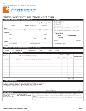 Online College Course Enrollment Form