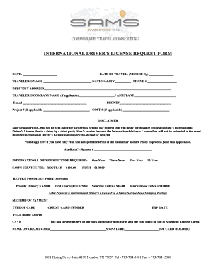 International Driver's License Request Form