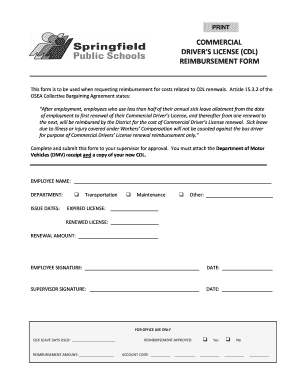 Commercial Driver's License Reimbursement Form