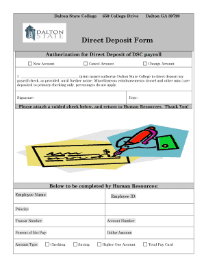 Dalton State College Direct Deposit Form