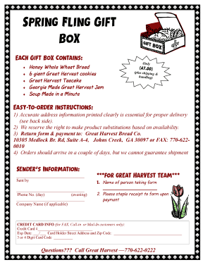 Spring Fling Gift Box Order Form