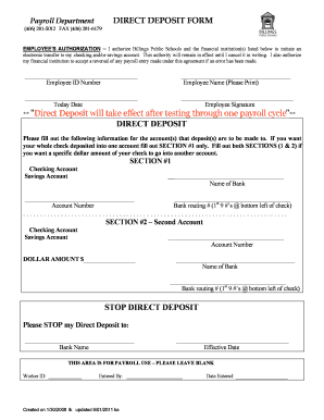 Billings Public Schools Direct Deposit Form