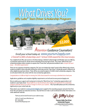 Jiffy Lube Teen Driver Scholarship Application