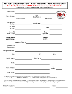 NSA Post Season Entry Form
