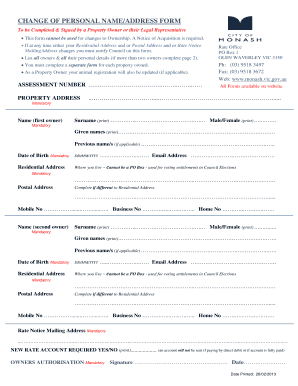 Change of Personal Name/Address Form