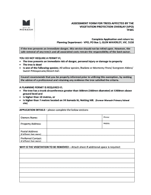 Assessment Form for Trees Affected by Vegetation Protection Overlay