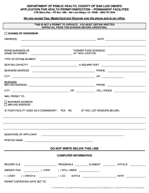 California Health Permit Application
