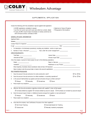 Wholesalers Advantage Supplemental Application
