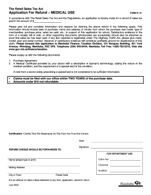 Medical Use Sales Tax Refund Application