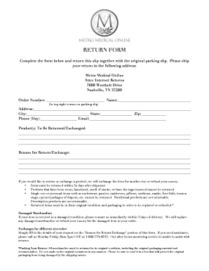 Metro Medical Online Return Form
