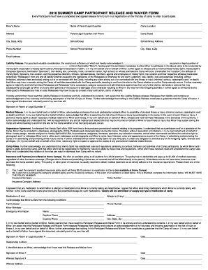 2010 Summer Camp Participant Release and Waiver Form