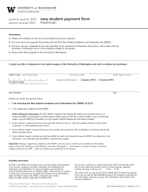 University of Washington New Student Payment Form