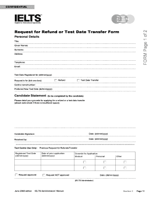IELTS Refund or Test Date Transfer Form