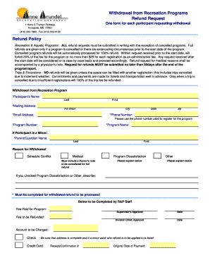 Recreation Program Withdrawal and Refund Request