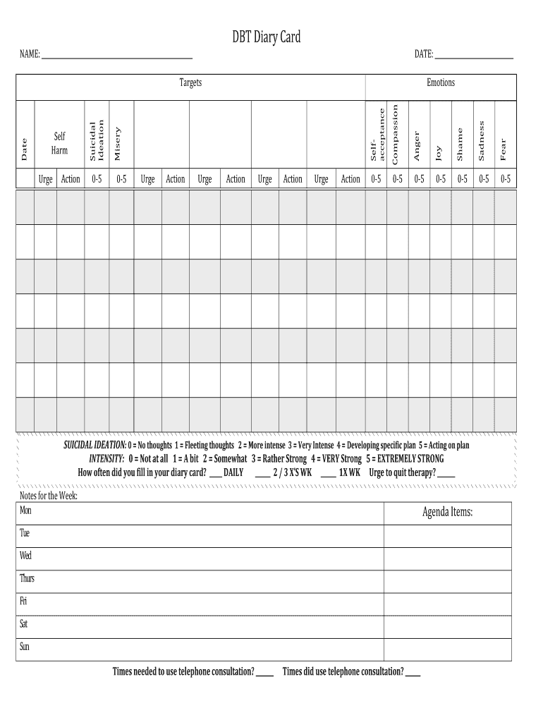 Printable Simple Dbt Diary Card Pdf Fill Online, Printable, Fillable