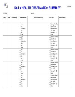 Daily Health Observation Summary Form H-306
