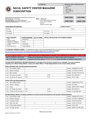 Naval Safety Center Magazine Subscription Form