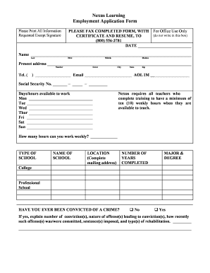 Nexus Learning Employment Application Form