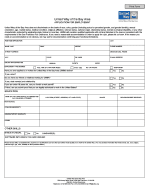 United Way of the Bay Area Employment Application