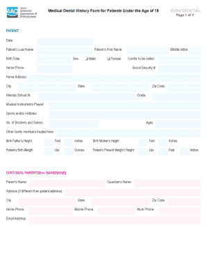 Medical Dental History Form for Minors