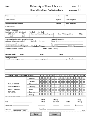 University of Texas Work-Study Application Form