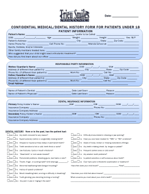 Confidential Medical/Dental History Form for Patients Under 18