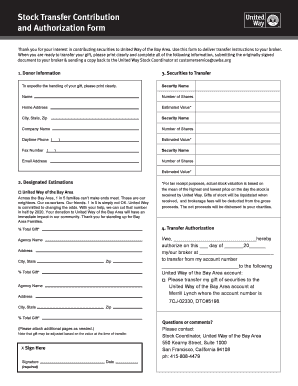 Stock Transfer Contribution and Authorization Form