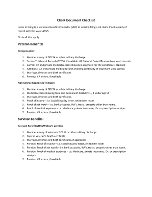 Veterans Benefits Checklist