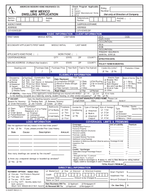 New Mexico Dwelling Insurance Application