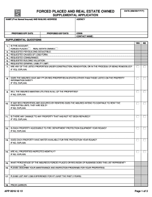 Forced Placed and Real Estate Owned Supplemental Application