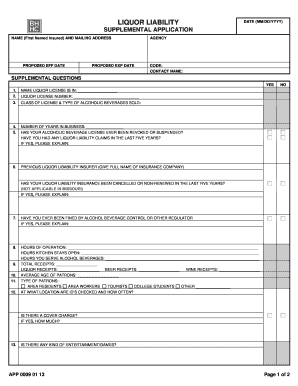 Liquor Liability Supplemental Application