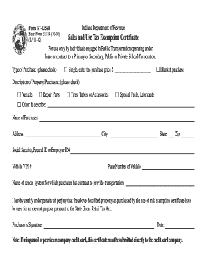 Indiana Sales and Use Tax Exemption Certificate