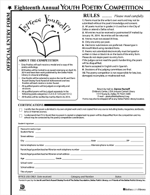 Eighteenth Annual Youth Poetry Competition Entry Form