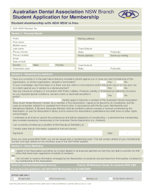Australian Dental Association NSW Student Membership Application