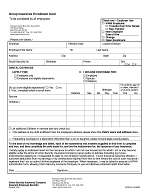 Group Insurance Enrollment Card