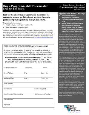Programmable Thermostat Rebate Form