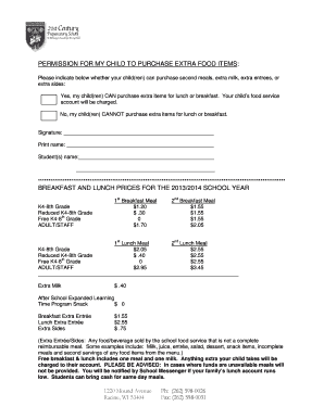 Permission for Child to Purchase Extra Food Items