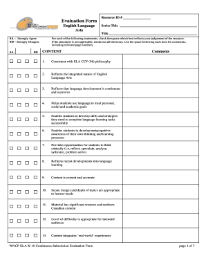 WNCP ELA K-10 Continuous Submission Evaluation Form