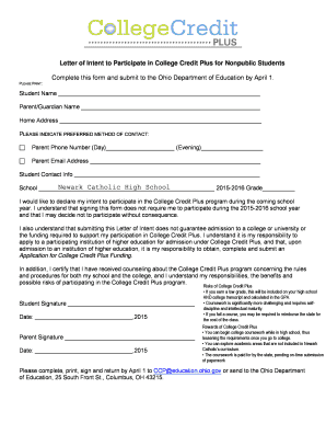 Letter of Intent for College Credit Plus