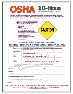 OSHA 10-Hour Construction Safety Training Certificate