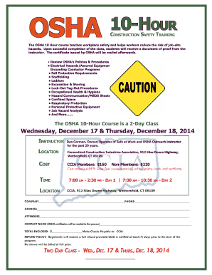 OSHA 10-Hour Construction Safety Training Registration Form