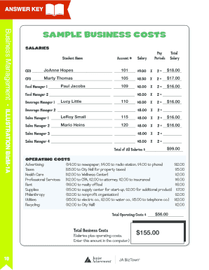 Sample Business Costs Form