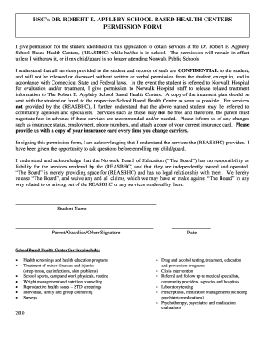 Student Health Services Permission Form