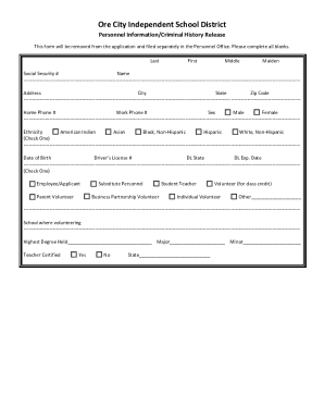 Texas Criminal History Release Form