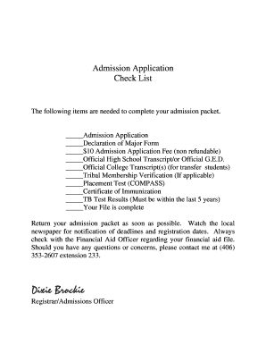 Admission Application Checklist
