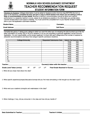 Teacher Recommendation Request Form