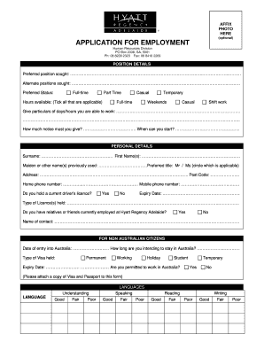 Hyatt Regency Adelaide Employment Application