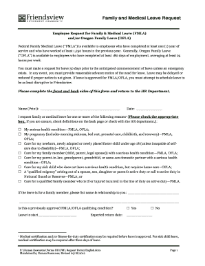 Employee Request for Family & Medical Leave (FMLA)
