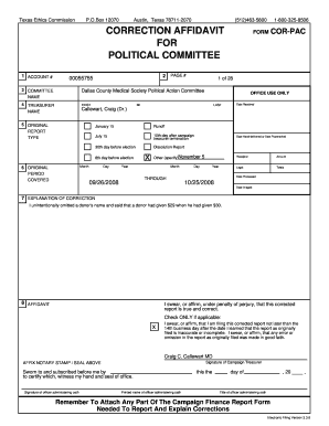Texas Ethics Commission Correction Affidavit Form